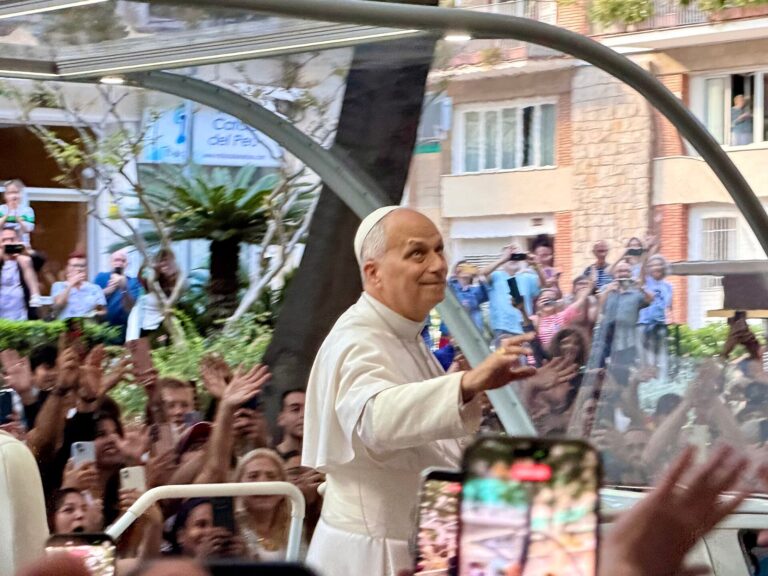 Pope Leo XIV greets crowds in Barcelona in June 2026, three months before the Pope Leo France visit