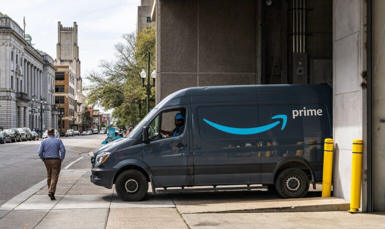 An Amazon Prime delivery van parked in New Orleans in 2020; Amazon's Prime Big Deal Days sale runs Oct. 6-7