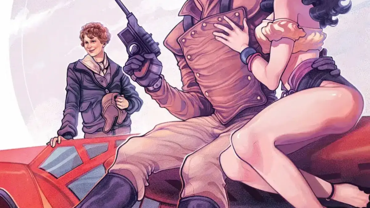 The Rocketeer collection: cover art for The Rocketeer: The Island showing Amelia Earhart and a dark-haired woman