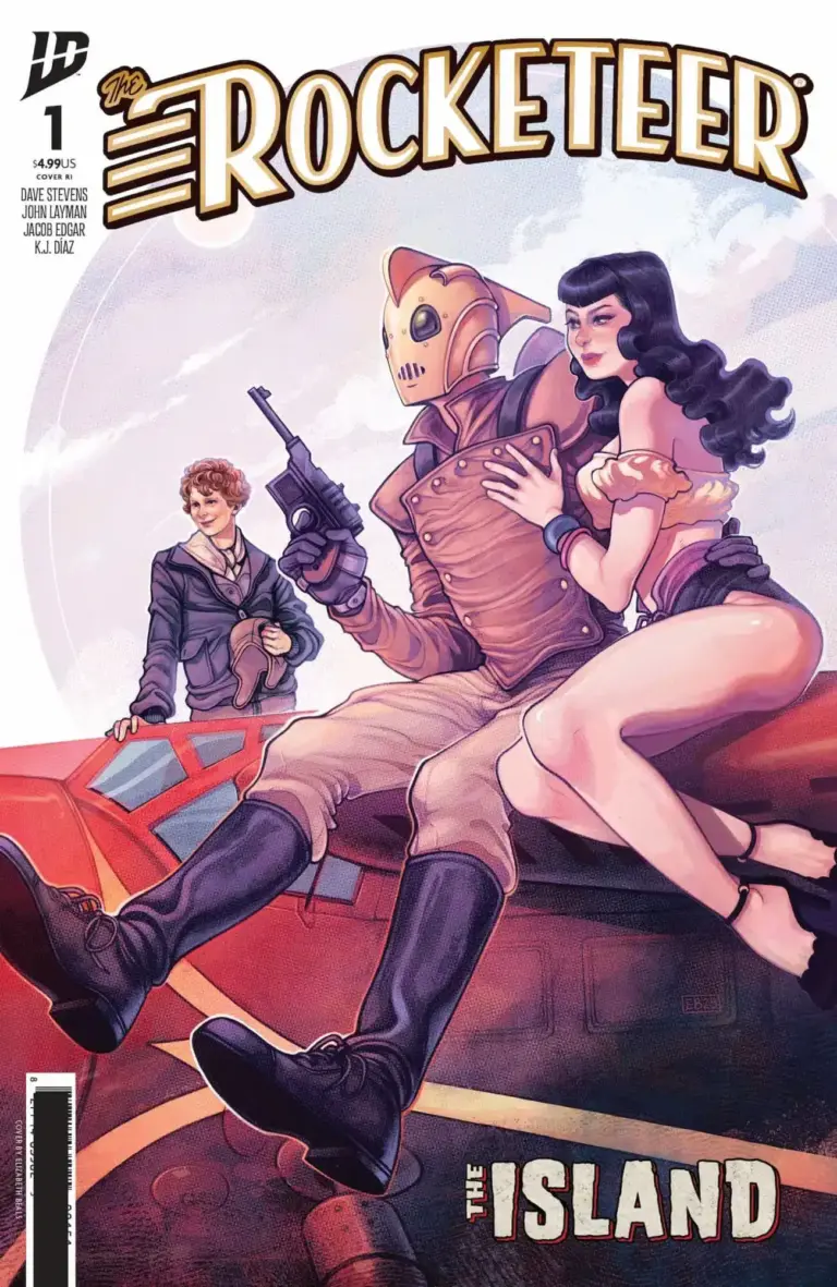 The Rocketeer collection: cover art for The Rocketeer: The Island showing Amelia Earhart and a dark-haired woman